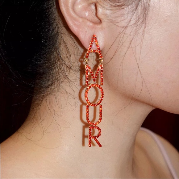 Flamingo Jewelry - RED AMOUR Dangle Sparkly Bling Earrings (bin 2A) 3 1/2 inch x 1/2 inch W.(bin2)